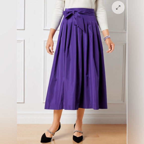 NWT TALBOTS Taffeta Fit & Flare Skirt Belted Midi Poplin 14